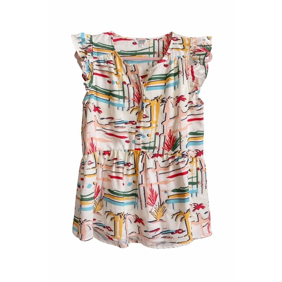 CROSBY by Mollie Burch Tops - Crosby by Mollie Burch Ruffle Sleeve Peplum Top Geometric Print S
